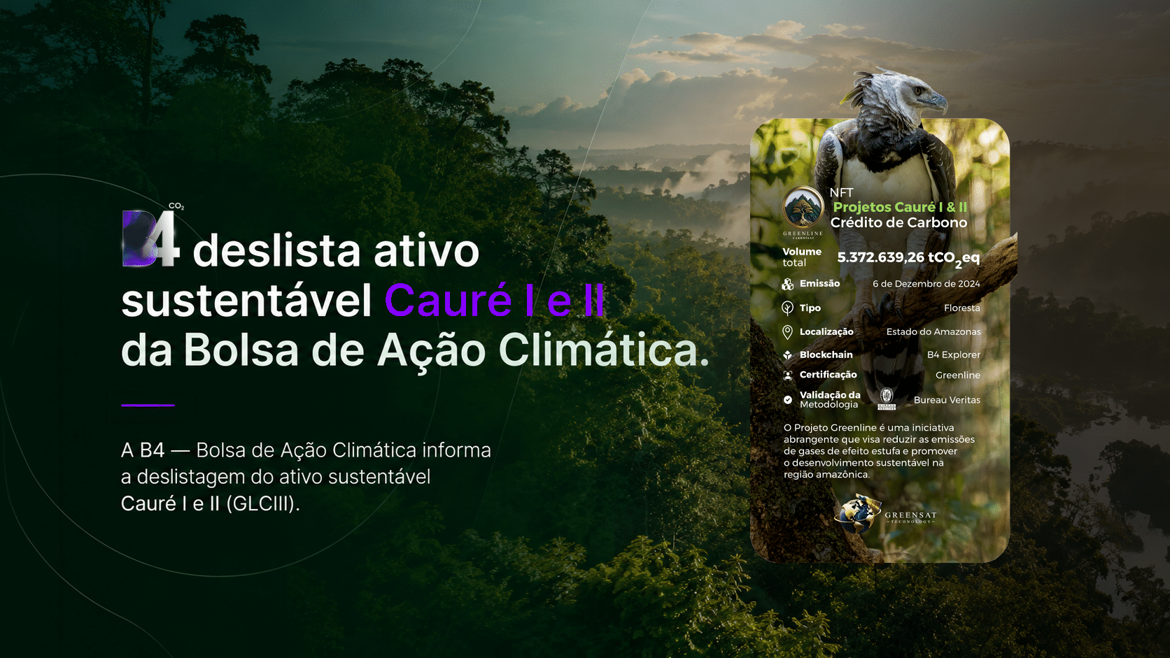 B4 deslista ativo sustentável Cauré I e II da Bolsa de Ação Climática.